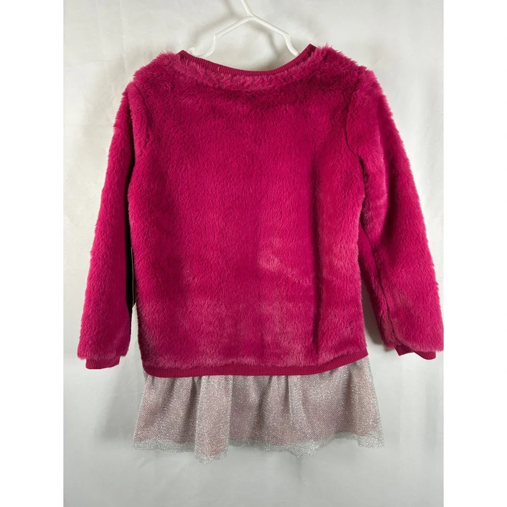 Love @ First Sight Girls 4T Magenta Faux Fur Glitter Heart Tulle Dress TF181318